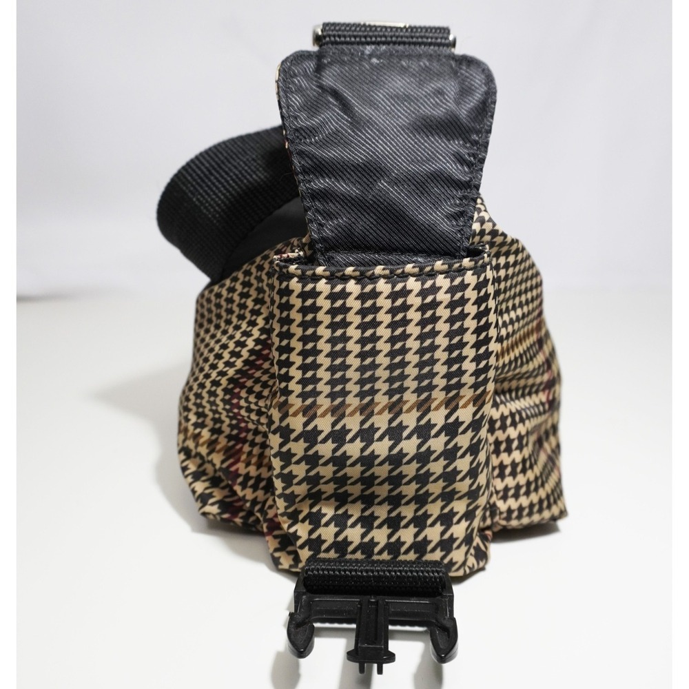Lauren Ralph Lauren Plaid Houndsooth Beige Nylon Shoulder Bag Silver Buckles - Picture 5 of 12